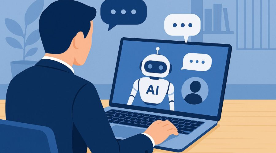 A modern flat-style illustration of a Vietnamese business team using AI chatbot technology to enhance customer service and streamline operations — showcasing the concept of AI Chatbot Programming in digital transformation.