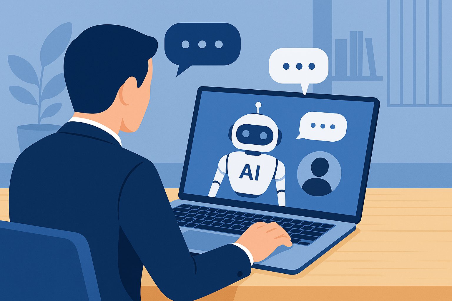 A modern flat-style illustration of a Vietnamese business team using AI chatbot technology to enhance customer service and streamline operations — showcasing the concept of AI Chatbot Programming in digital transformation.