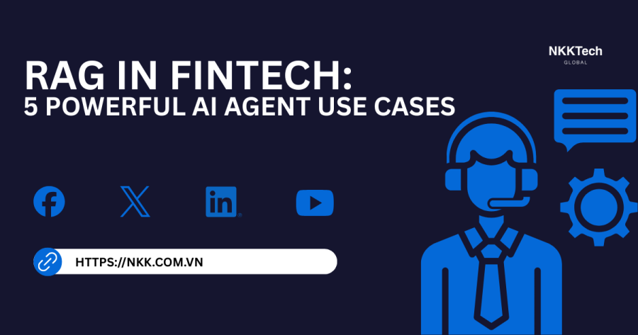 RAG in FinTech architecture combining data retrieval and AI agents for financial services automation.