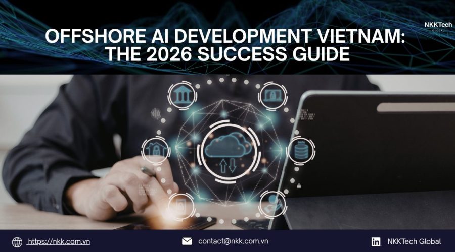 Offshore AI development Vietnam showing global teams collaborating on AI systems with cost efficiency and scalability