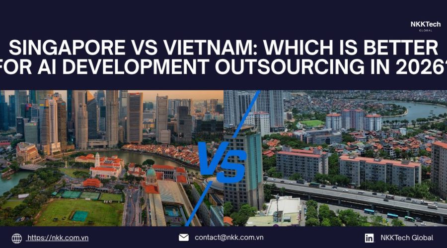 Vietnam vs Singapore AI outsourcing comparison showing cost, talent, and scalability differences in 2026