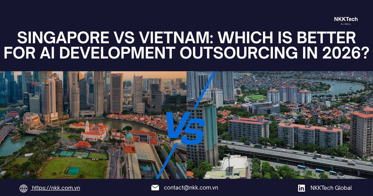 Singapore vs Vietnam: Which is Better for the Development of AI Outsourcing in 2026? 1 Vietnam vs Singapore AI outsourcing comparison showing cost, talent, and scalability differences in 2026