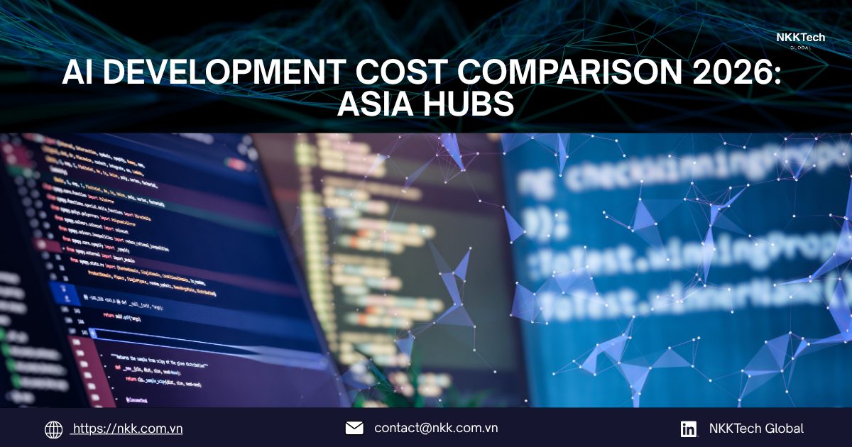AI Development Cost Comparison 2026: Asia Hubs 1 AI development cost comparison 2026 between Vietnam, Singapore, and Japan showing cost efficiency and ROI