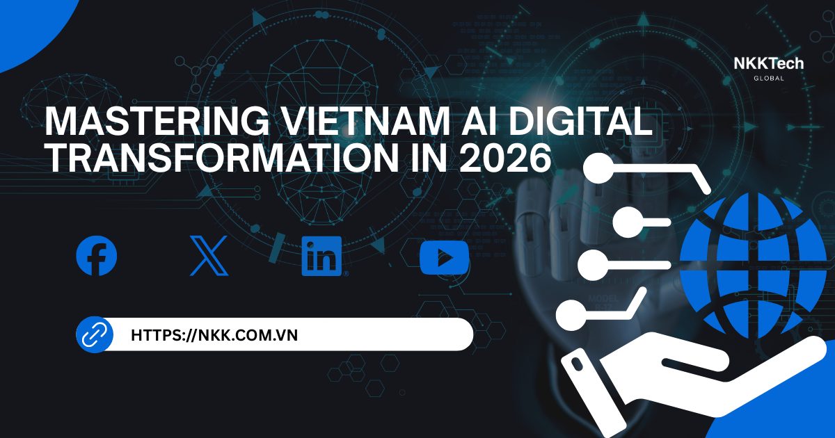 Làm chủ Vietnam AI Digital Transformation trong năm 2026 1 Vietnam AI digital transformation 2026 showing enterprise AI systems, agentic AI workflows, and scalable data infrastructure