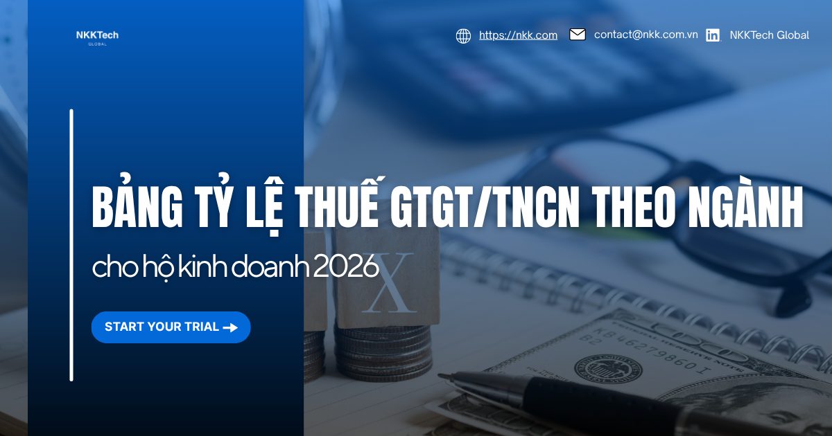 ảng tỷ lệ thuế GTGT và TNCN theo nhóm ngành nghề cho hộ kinh doanh năm 2026